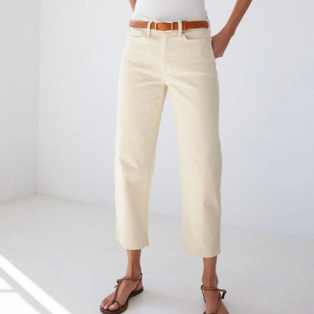 AYR The Beat Drop Barrel Denim Mom Jean in Straw Hat (Cream) Size 34